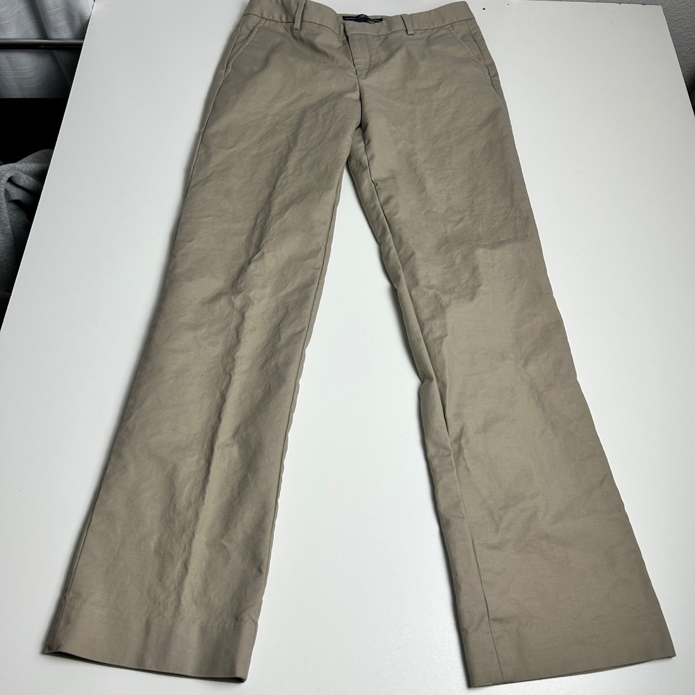 Gap Stretch Straight Leg Khaki Chino Pants Womens 8 Long Tan Trousers